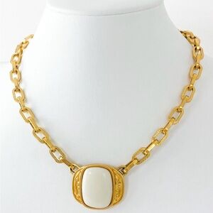 YSL Vintage Gold Toned White Gripoix Style Choker Necklace